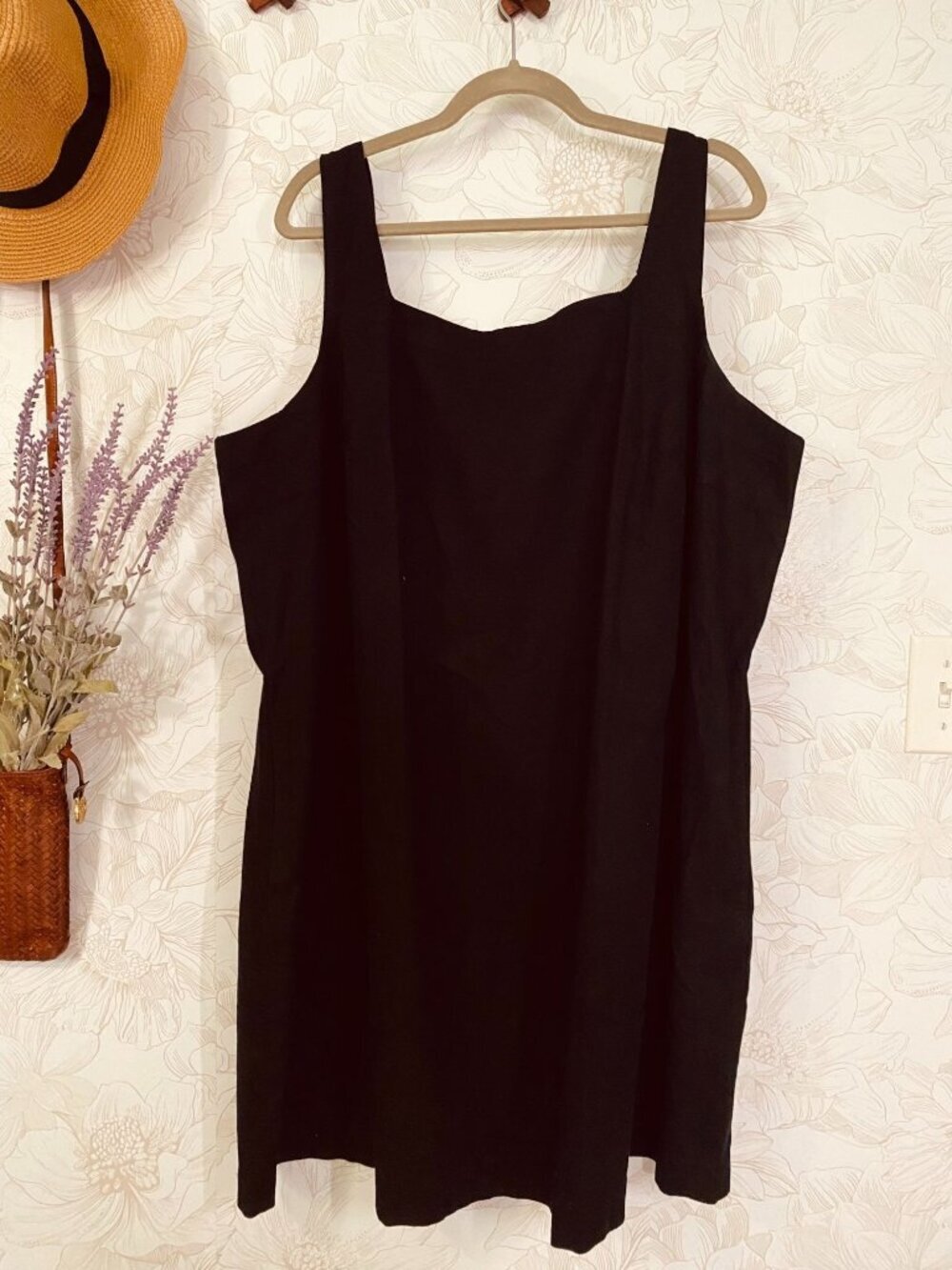 A New Day Black Sleeveless Linen-Blend Midi Dress With Pockets Size 2X Cotton